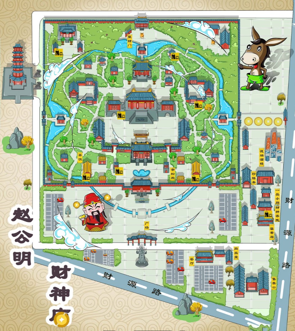 平坝寺庙类手绘地图